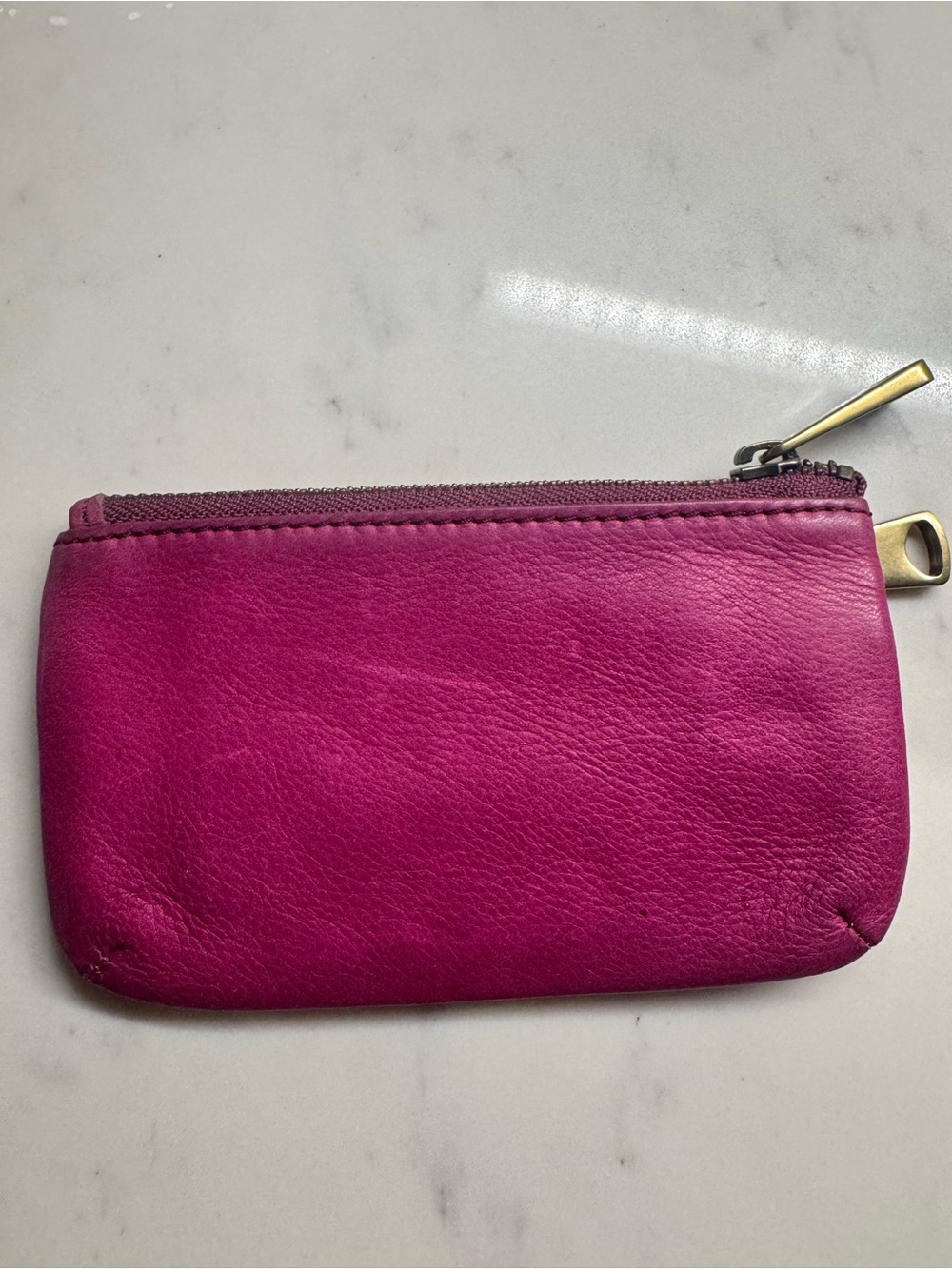 Fossil Purple Leather Zip Coin Purse Key Pouch Wallet Authentic Brass Hardware - Picture 3 of 11